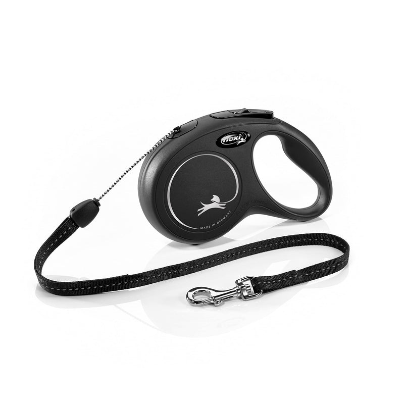 Flexi New Classic Cord Black Small 8m Retractable Dog Leash/Lead for dogs up to 12kgs/26lbs Small (8m) - PawsPlanet Australia
