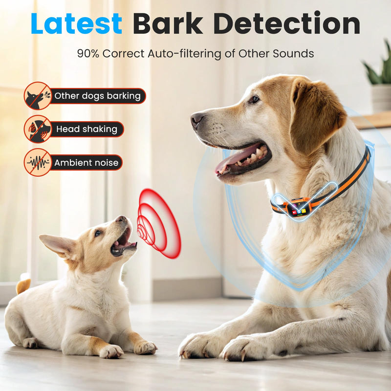Smart Dog Bark Collar - Anti Barking Device for Large Medium Small Dogs, Stop Excessive Barking & Aggression Behavior, with 5 Modes & 5 Sensitivity, IP67 Waterproof for Indoor/Outdoor Use, Orange - PawsPlanet Australia