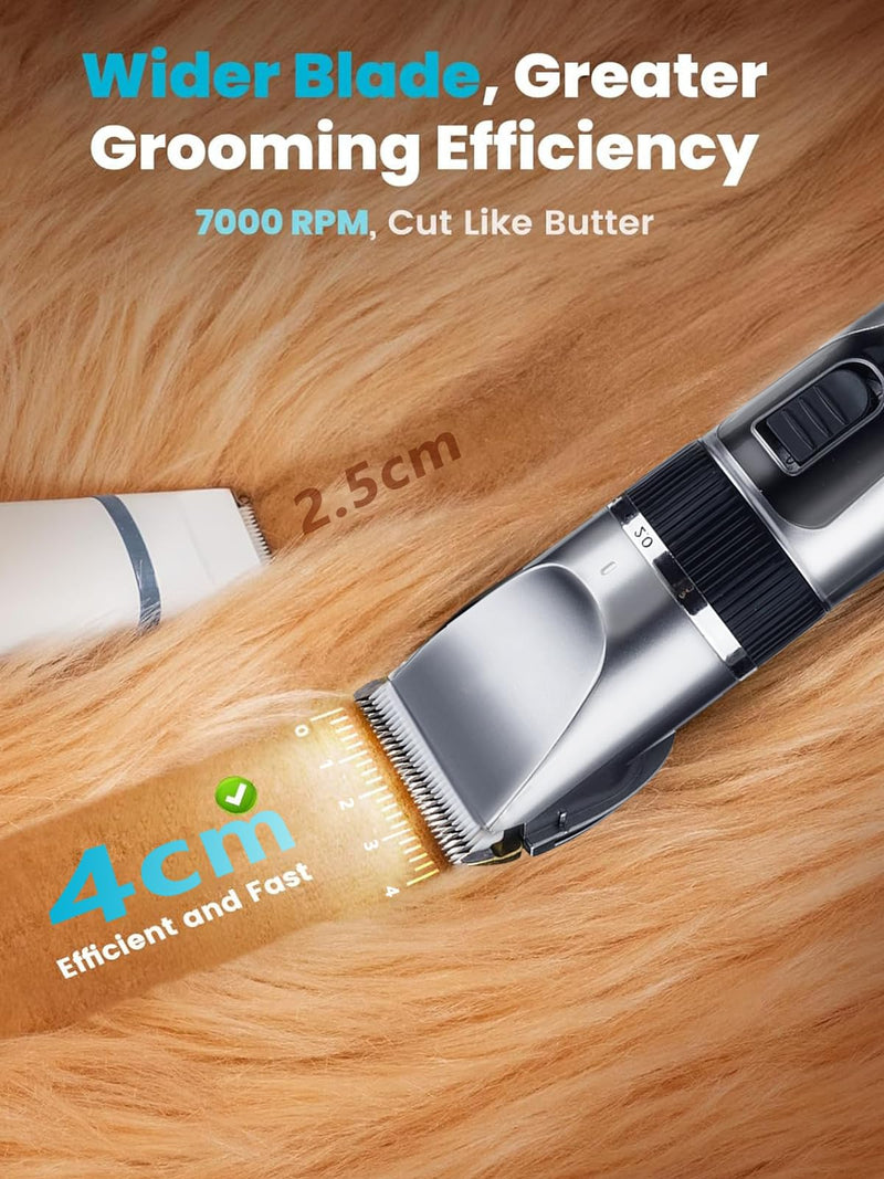 Dog Clippers and Paw Trimmer Kit 2-in-1, Cordless Low Noise Dog Grooming Clippers with Ceramic Blade, 7200 RPM Shaver for Thick Coats – Includes Nail Kit, Stainless Steel Comb, Grooming Scissors & Paw
