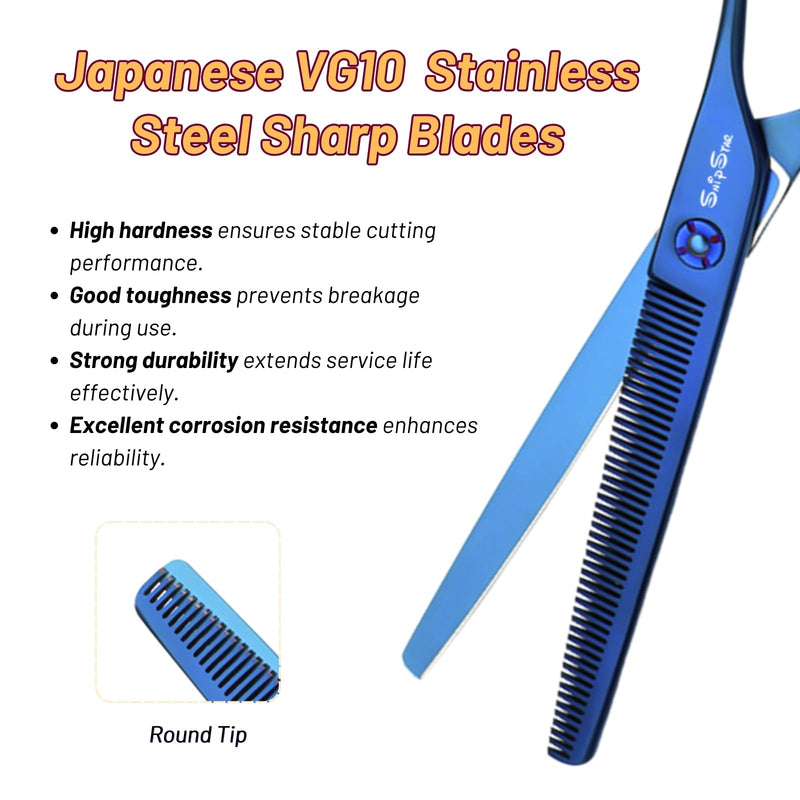 7in Professional Thinning Shears for Dog Grooming Scissors, Japanese VG10 Stainless Steel Sharp Blending Shears, 25% Thinning Trimming Scissors for Dogs Cats, 56 Teeth Texturizing Shear for Groomer Blue Thinner - PawsPlanet Australia