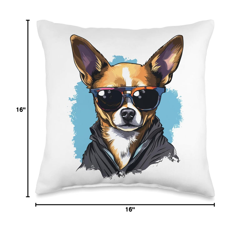 Chihuahua Chiwawa Dog Breed Pet Designs Chihuahua Chiwawa Dog Breed Pet with Sunglasses Throw Pillow, 16x16, Multicolor