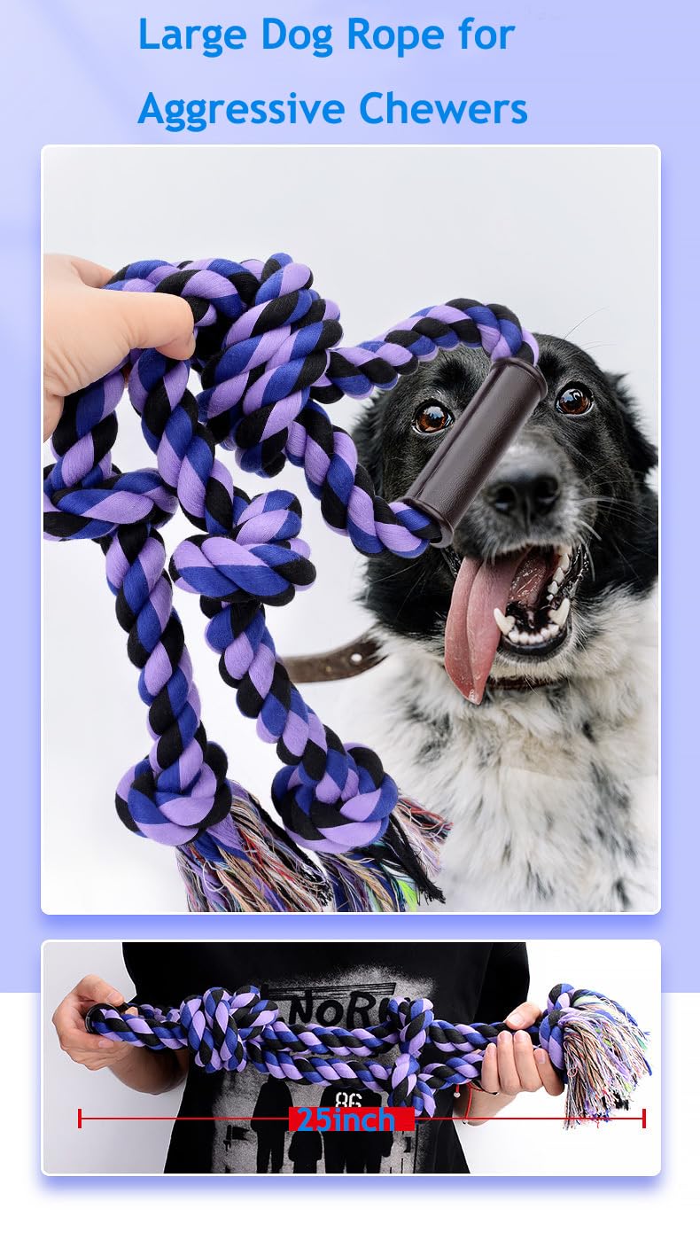 Large Dog Rope Toys for Aggressive Chewers Pitbull Tug of War Rope Interactive Heavy Duty Outdoor Medium Large Breed XL Dog Chew Rope Strong Durable Dog Tug Toys Tough Pull Rope with Handle Blue - PawsPlanet Australia