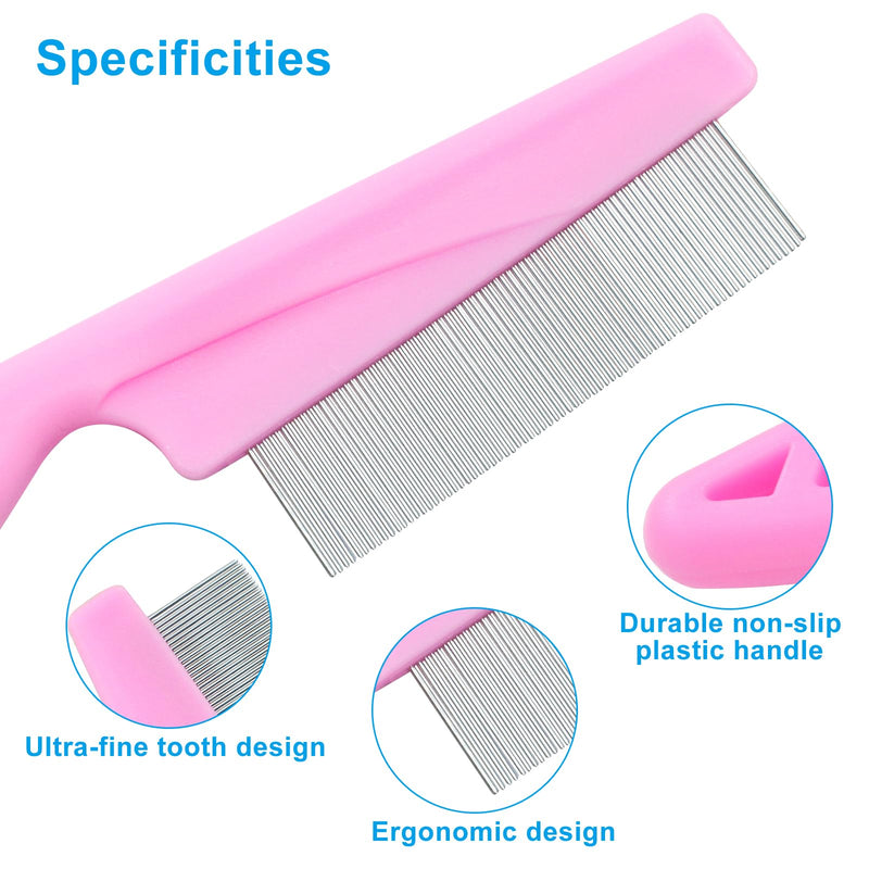 Flea Comb for Dogs and Cats, Metal Pet Lice Comb Fine Tooth Grooming Tool for Remove Anti Fleas and Flea Eggs(3pcs Pink) - PawsPlanet Australia