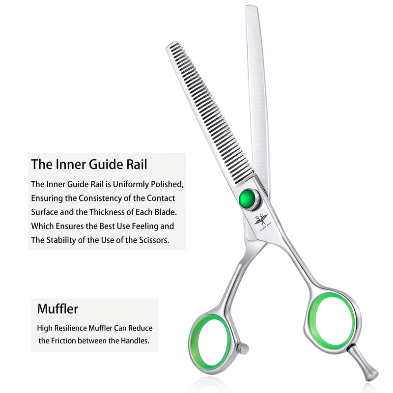 PURPLEBIRD 7 Inch Straight, Downward Curved Dog Grooming Scissors Set Professional Pet Cutting, Thinning Texturizing Shears Safety Blunt Tip Trimming Shearing Dog Cat Japanese Stainless Steel Silver Set-A - PawsPlanet Australia