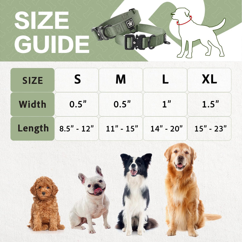 PawsPassion Reflective Dog Collars for Medium Dogs, Heavy Duty Tactical Dog Collar with Metal Buckle, Durable Pet Collar Quick Release, Reinforced Nylon No Pull Dog Collar (Evergreen, M) Evergreen - PawsPlanet Australia