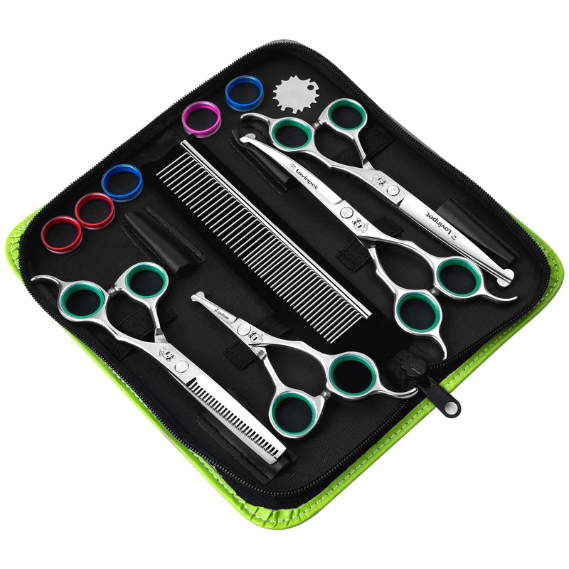 LovinPet Dog Grooming Scissors Set, all Safety Round Tips Professional 6 in 1 Germany Stainless Steel Dog Grooming Scissors Kit,Sharp and Durable Pet Grooming Shears for Dogs Cats for Home and Travel