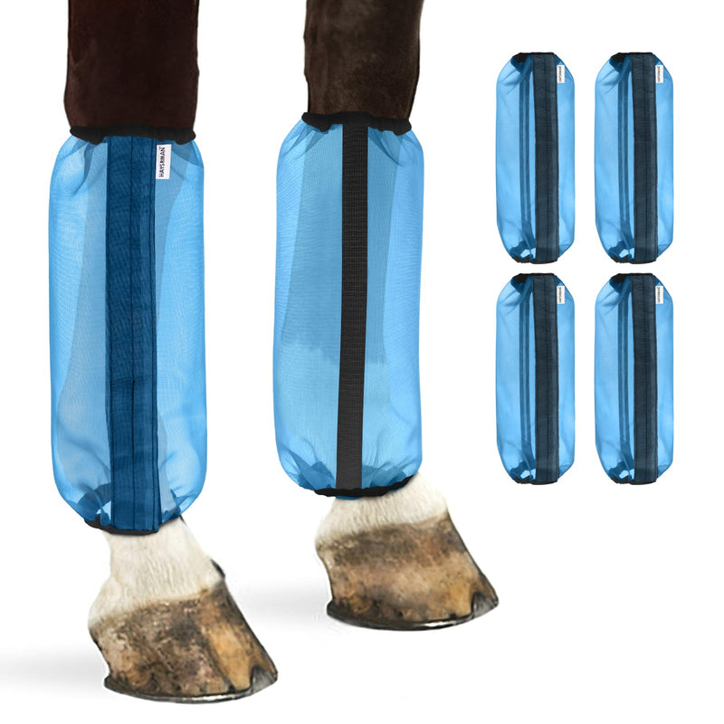 Fly Boots for Horses, Non-Slip Breathable Horse Fly Boots,Extra Tough Mesh Horse Fly Leggings Prevents Flies and Mosquitoes from Biting Set of 4 Universal Size(Blue) Blue