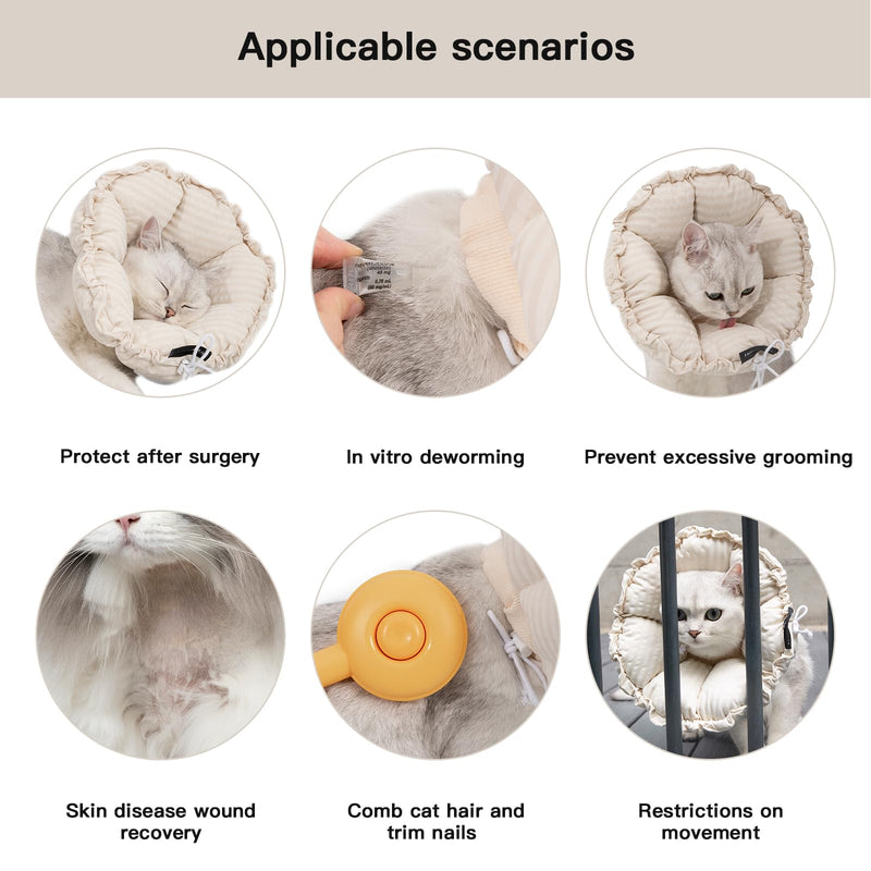 H HIDREAM Soft Cat Cone Collar， Cute Adjustable Cat Recovery Collar，Elizabethan e Collar that can Protect Head and Foot Wounds，Egg White All-Season Style M