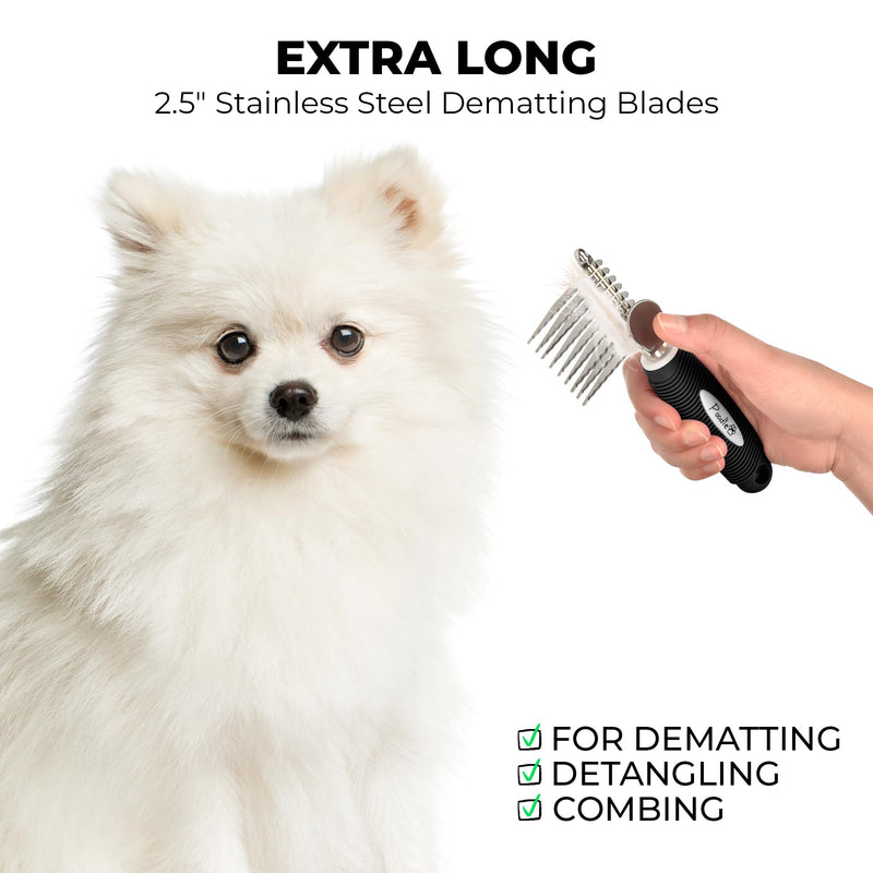 Poodle Pet Bundle - Round Bristle Pet Brush for Dogs and Cats + Dematting Fur Rake Comb Brush for Dogs and Cats for Detangling Matted or Knotted Undercoat Hair - PawsPlanet Australia