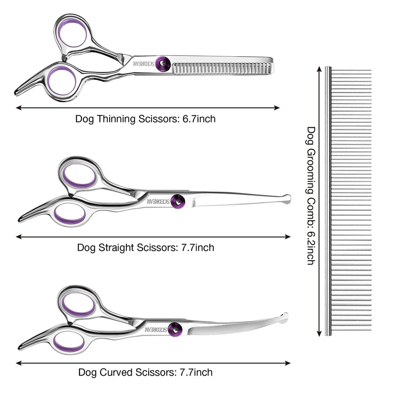 Professional Dog Scissors with Safety Round Tips, 5 in 1 Dog Scissors Kit, 4CR Stainless Steel Pet Grooming Shears, Sharp and Durable, Blue Purple 5 in 1 - PawsPlanet Australia