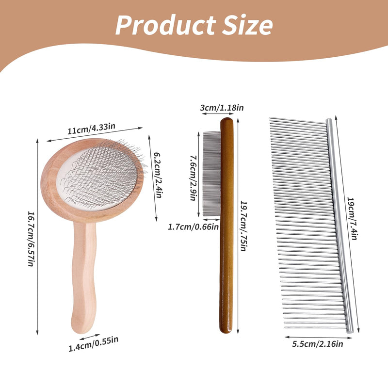 3 Pcs Slicker Brush for Doodle Dogs - Wooden Handle Grooming Comb Set for Goldendoodle, Labradoodle, Poodle - Detangling Tool for Wavy & Curly Hair, Mats & Tangles Removal (Small/Big Dogs & Cats)