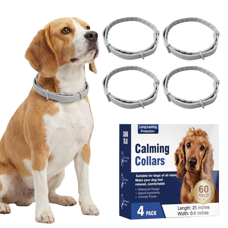 Calming Collar for Dogs 4-Pack that Lasts 60 Days | Pheromone Dog Calming Collar for Anxiety, Stress & Separation | Waterproof Adjustable 25 Inch for Small Medium Large Dogs