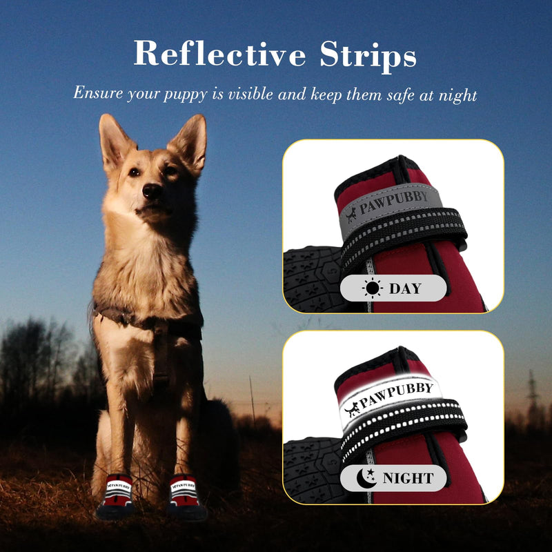 Dog Shoes for Large Dogs, Anti-Slip Waterproof Dog Boots & Paw Protectors With Full Toe Coverage Design, Dog Shoes for Hot Pavement and Winter Snow Hiking with Reflective Straps（red,4#) - PawsPlanet Australia