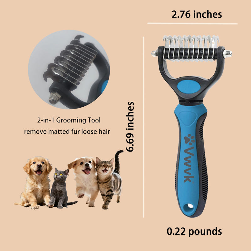 Pet Grooming Combo - Blue Deshedding Brush with Metal Comb, Professional Detangling & Dematting Tool for Long/Matted Fur on Cats and Dogs - PawsPlanet Australia