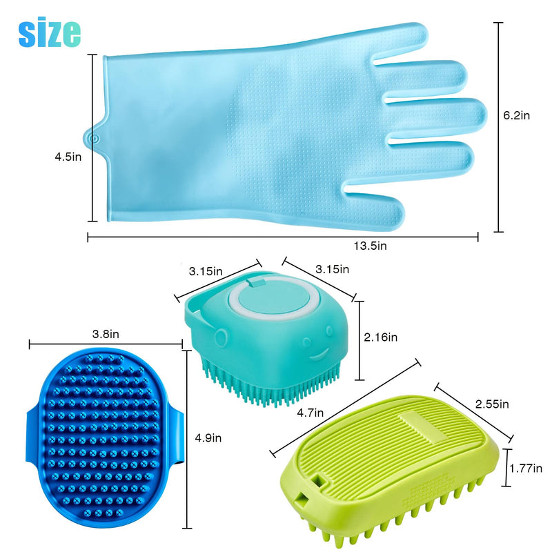 4-Piece Rubber Pet Grooming Kit for Dogs and Cats - Gentle Deshedding Brush & Massage Gloves, Suitable for Short & Long Hair, Bathing and Shedding Tool（3 * Blue+Green） - PawsPlanet Australia
