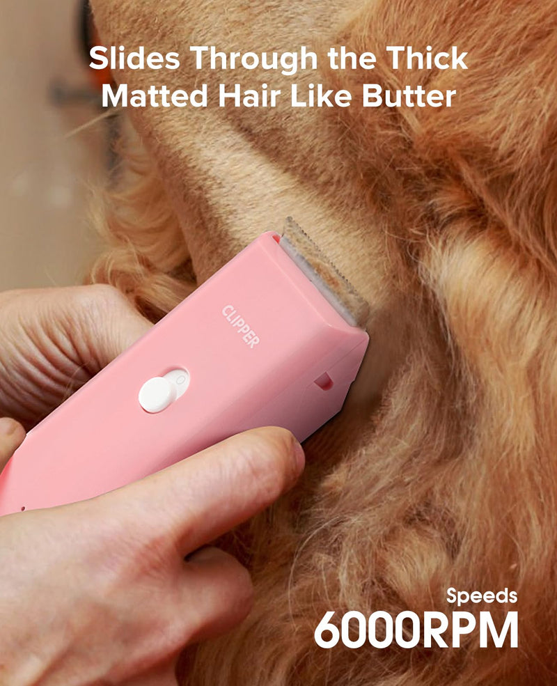 Pet Clippers for Dog Hair Grooming Low Noise, Rechargeable Cordless Cat Shaver with Ceramic Blade,Portable Pet Hair Trimmer for Matted & Long Hair Pink