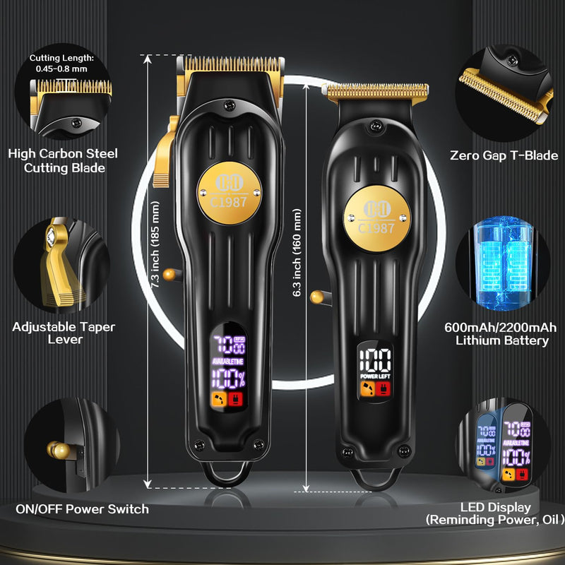 CIICII Mens Hair Clippers and Trimmers Set, Professional Cordless Barber Clippers for Hair Cutting Kit (Rechargeable USB Adjustable Beard & Hair Trimmer Haircut Kit) Clippers for Men DIY Home Salon Black Clippers & Trimmers Set