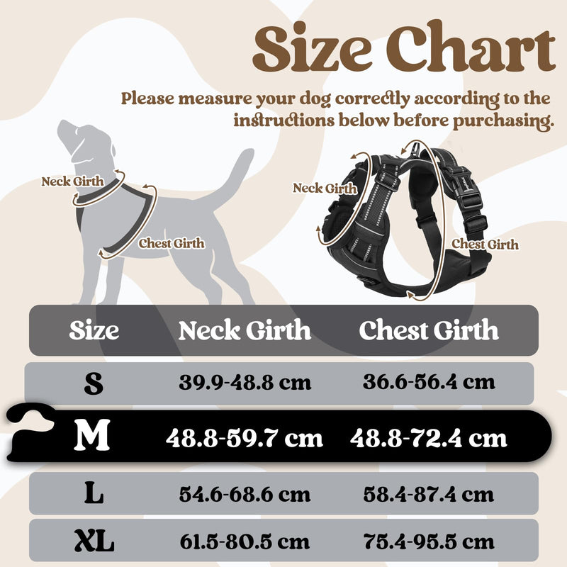 rabbitgoo Dog Harness Medium with Neck Release Buckle, Adjustable No Pull Harness with Front Back Clips, Soft Padded with Easy Control Handle, Reflective Pet Walking Vest, Black, M M (Pack of 1) - PawsPlanet Australia