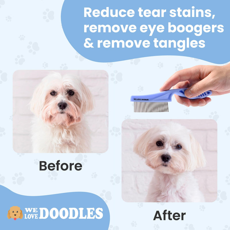 We Love Doodles Flea Comb for Dogs and Metal Dog Grooming Comb | Dog Face Comb | Fine Tooth Tear Stain Remover Metal Comb | Removes Tangles & Matts | Dematting Pet Combs | Detangler For Matted Hair - PawsPlanet Australia