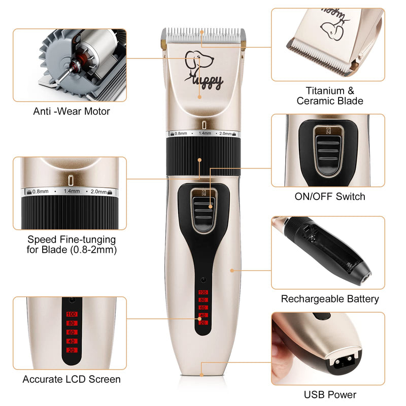 Dog Clippers, 12 Pack 3 Speeds Professional Dog Grooming Clippers Kit, Low Noise Rechargeable Cordless Dog Grooming Kit, Hair Trimmer for Dogs, Cats and Other Animals - PawsPlanet Australia