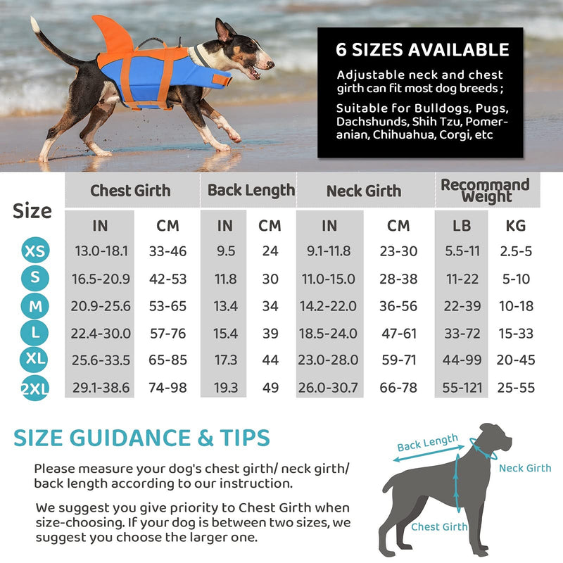 Queenmore Dog Life Jacket, Adjustable Dog Life Vest, Pet Lifesaver for Swimming, Shark Life Jacket with Rescue Handle, Rip-Stop Safety Vest for Small Medium Large Dogs Orange