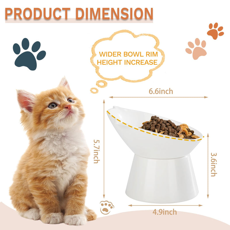 Raised Cat Bowls,Anti Vomiting Cat Dish Elevated Cat Bowls Slanted for Food and Water,Cat Feeding & Watering Supplies 15° Tilted Raised Cat Pet Food Bowls for Indoor Cats and Small Dogs White