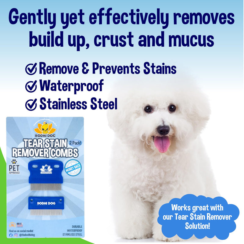 Bodhi Dog Tear Stain Remover Combs - Clean Crust, Dirt & Buildup Around Pet Eyes - Gentle, Durable, Easy-to-Use Grooming Tool for Dogs & Cats - Ideal for All Fur Types & Coats (Set of 2) - PawsPlanet Australia