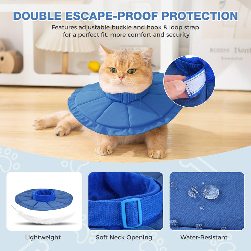 Avont Adjustable Cat Recovery Collar, Soft Lightweight Water Resistant Donut Cone for Cats After Surgery, Anti-Lick Protective E-Collar for Healing -Denimblue(S)