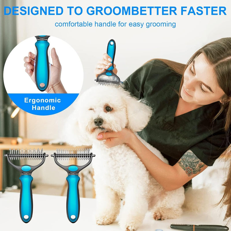 DakPets Pet Grooming Brush. Extra Wide, Double Sided Dematting Undercoat Rake for Dogs and Cats. Reduce Dog and Cat Shedding by 95%, Blue - PawsPlanet Australia