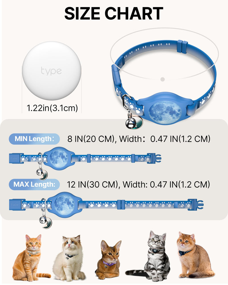 Cat Tracker Collar 8-12" Waterproof Airtag Cat Collar with Finder Tag, Compatible with Apple Find My, Breakaway Tractive with Reflective Pattern & Bell (Starry Meow) Starry Meow - PawsPlanet Australia