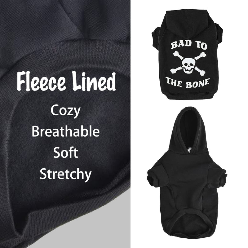 EXPAWLORER Dog Hoodie - Bad to The Bone Lettered Dog Sweatshirt with Hood, Warm Fleece Dog Sweater Clothes with Leash Hole, Cozy Soft Pet Outfit for Small Medium Dogs, M Black