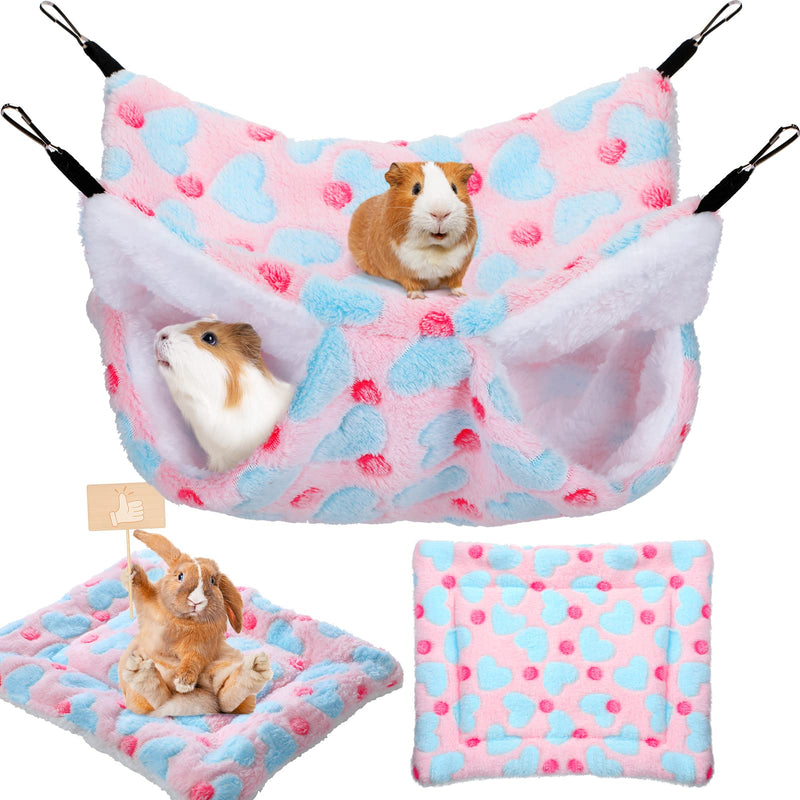 2 Pieces Rat Hammock and Guinea Pigs Soft Blankets Set Ferret Hanging Hammock Small Animal Hammock Guinea Pig Accessories Hamster Mats for Rat Ferret Guinea Pig Squirrel Small Pet(Pink)