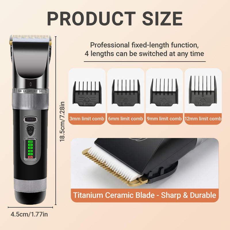 Pet Clippers, Quiet Dog Grooming Clippers with Ceramic Blade & 4 Guard Combs, Pet Hair Clippers for Dogs & Cats, Electric Trimmer Set with Scissors & Nail Clipper (Stainless Steel)
