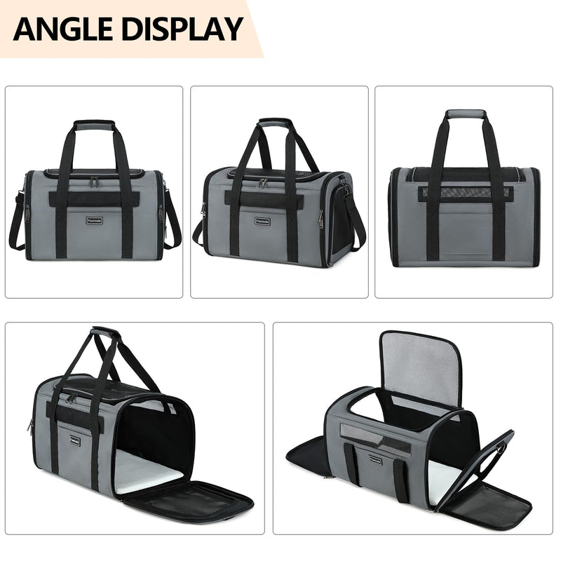 Cat Travel Carrier .Foldable Dog Carrier Bag, Soft Sided cat Carrier up to 20 Lbs,Pet Carrier Soft-Sided Escape Proof with 4 Ventilated Windows, Airline Approved Cat Carrier (Grey) Grey - PawsPlanet Australia