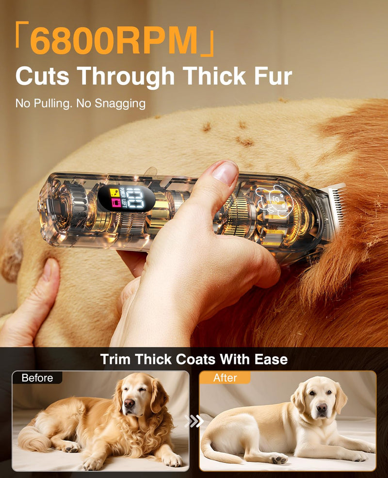 Dog Grooming Kit, Dog Clippers for Grooming for Heavy Thick Hair, Low Noise Cordless Pet Hair Trimmer with Stainless Steel Blade, Professional Rechargeable Hair Trimmer for Dogs and Cats Silver - PawsPlanet Australia