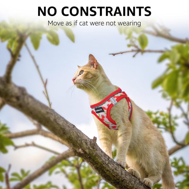 SCENEREAL Cat Harness & Leash Set Escape Proof - Adjustable Air Mesh Vest with Reflective Strips for Kittens, Puppies, Rabbits, Cherry S Small(Chest Adjustable 11.5-13in) - PawsPlanet Australia