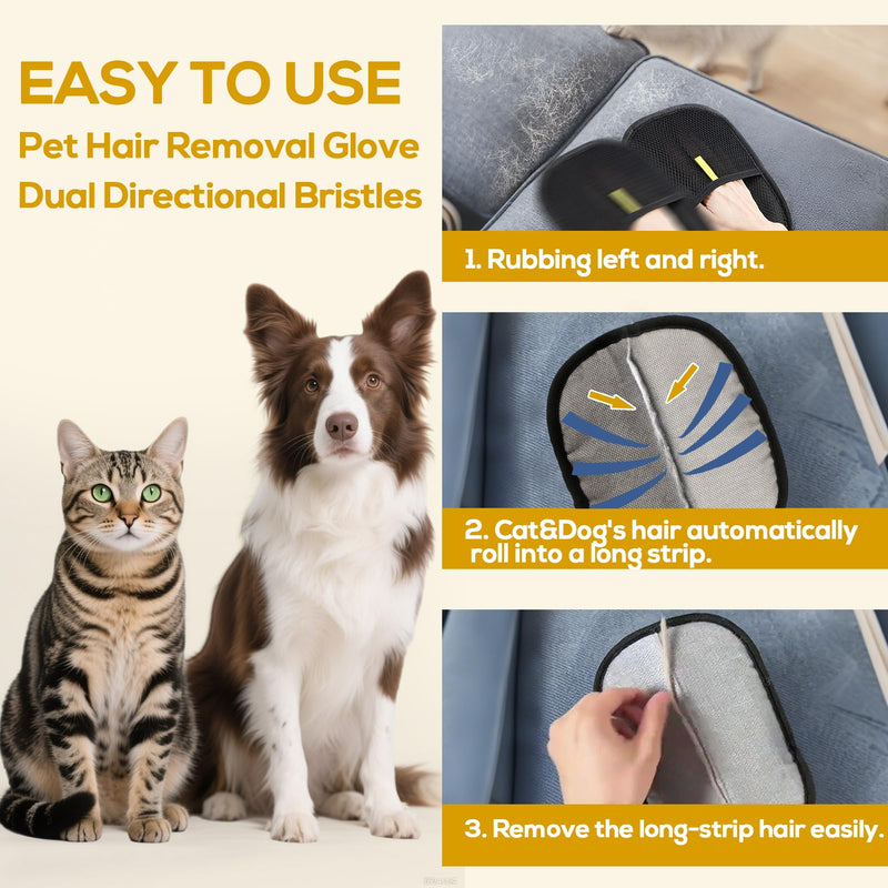 BABORUI Pet Hair Removal Glove - 2 Pack Pet Hair Remover Glove, Electrostatic Gloves Pet Hair Lint Rolls into Strips, Dog and Cat Hair Remover Tool for Furniture, Car, Couch, Carpet, Clothes - PawsPlanet Australia