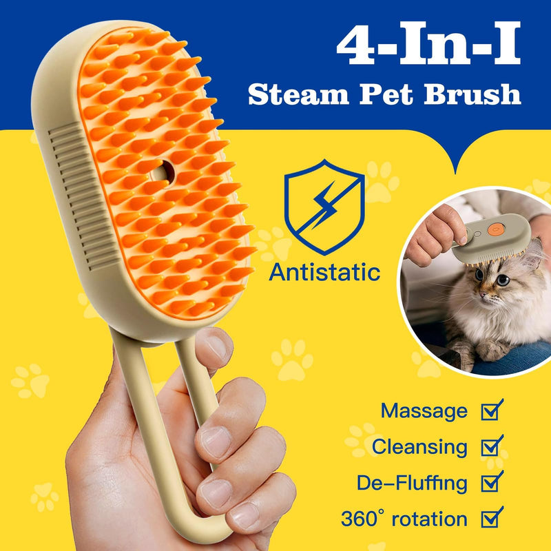 Cat Steam Brush for Shedding - 4 in 1 Rechargeable Steam Brush for Cats and Dogs, Anti-Static, Massage, Cleaning, Shedding & Combing All In One - PawsPlanet Australia