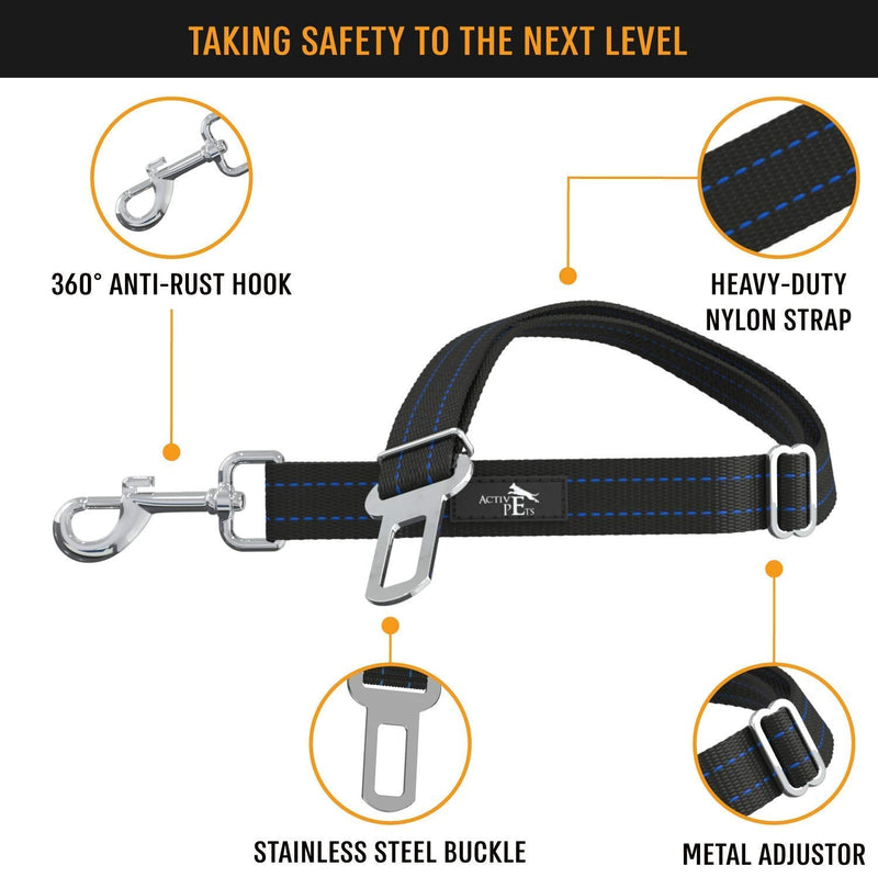 Active Pets Blue Car Seat Belt for Dogs, Attaches to Harness & Collar, Adjustable 18" - 24" Travel Restraint System Fits Small - Large Pups for Safety & Comfort, Essential Pet Supplies & Accessories Blue - 1 Pack - PawsPlanet Australia
