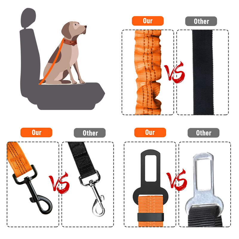 Nzonpet Dog Seat Belt, Retractable Dog Car Seatbelts, Safety Dog Seat Car Harness for Car Travel, Reflective Heavy Duty Pet Seat Belts w/Stainless Hook and Elastic Bungee Buffer-Orange Orange - PawsPlanet Australia