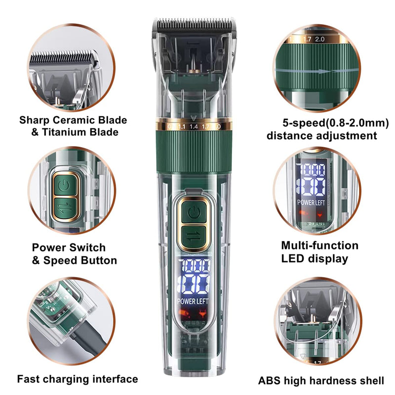 Dog Hair Clippers,Dog Grooming Clippers Kit with Led Display,Pet Clippers Grooming for Dogs Thick Coats,Low Noise Heavy Duty Pet Hair Shaver Trimmers (Green) Green - PawsPlanet Australia