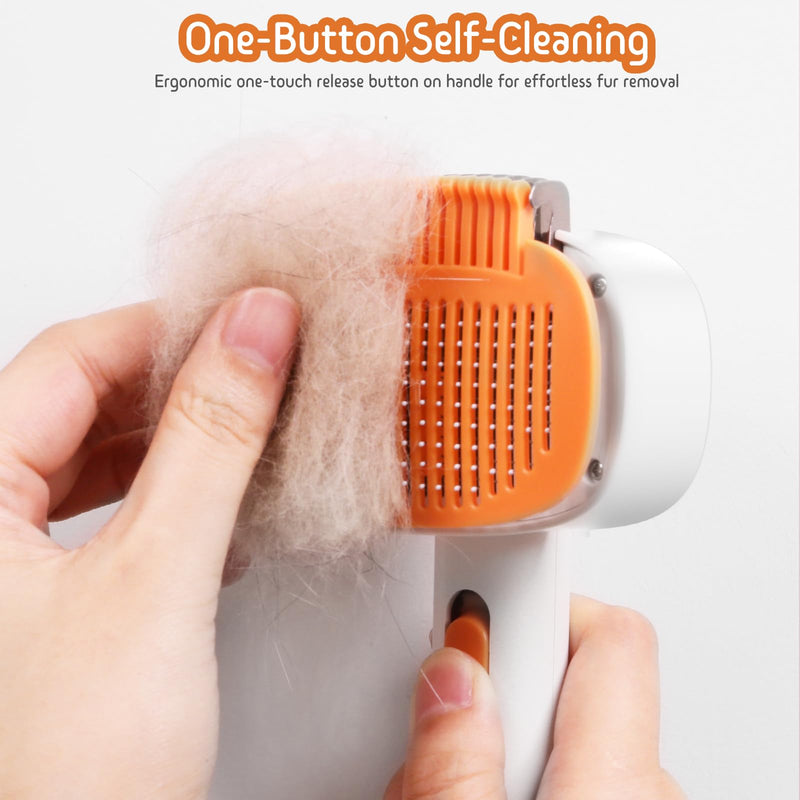 Self Cleaning Slicker Brush, 2-in-1 Cat Brush for Shedding, Skin Friendly Grooming Tool for Long & Medium-Long Hair Pets, Adjustable Bristle Length with Dematting Comb for Cats, Dogs (Orange) Orange - PawsPlanet Australia