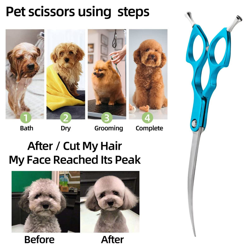 6.5" Curved Grooming Scissors for Dogs 440C Stainless Steel Professional Dog Grooming Scissors with Ultra-Light Aeronautical Aluminum Handle (Blue-Curved) Blue - PawsPlanet Australia