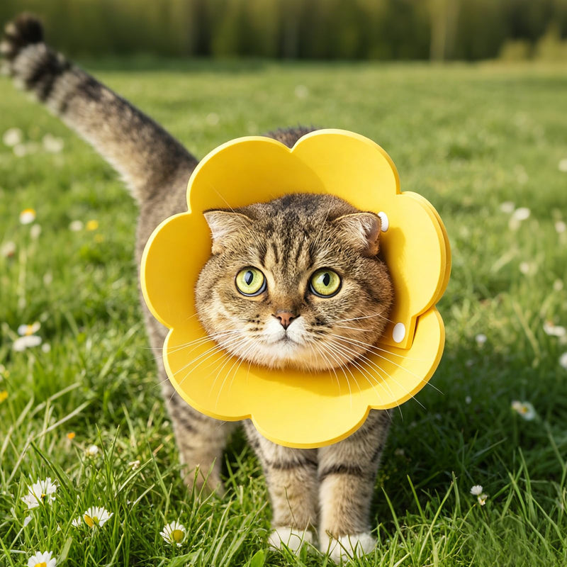 Cat Protective Collar, 4 Pieces 22-28 cm Adjustable Cat Collar, Soft & Breathable Cat Neck Brace, Anti-Bite Collar for Wound Healing, Cat Collar for Cats and Small Dogs (Sunflower)