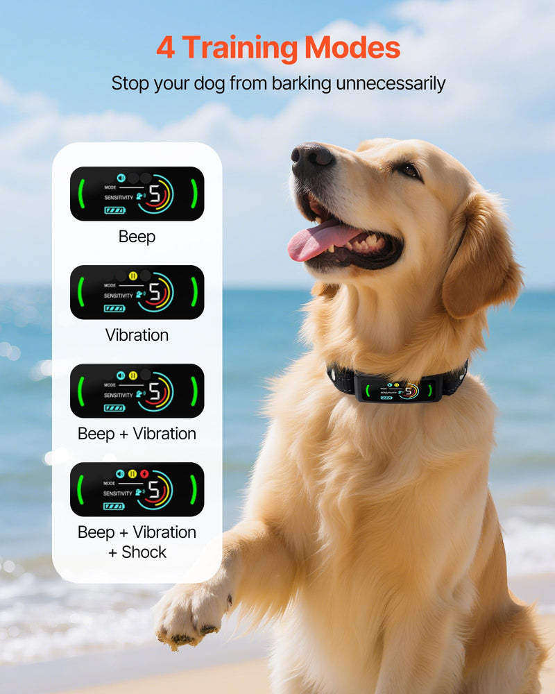 VEVOR Dog Bark Collar, Smart Bark Collar for Large Medium Small Dogs, IP67 Waterproof Rechargeable Anti-Bark Collars for Dogs, Dog Anti-Barking Device, 6 Adjustable Sensitivity Beep Vibration (Black) - PawsPlanet Australia