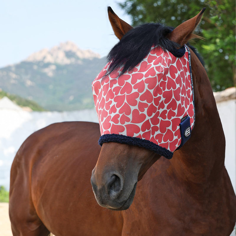Harrison Howard All Round Mesh Horse Fly Mask UV Protective with Fleece Padded Edging and Fun Prints Forelock Opening Design Mask for Horse Hearts Medium - PawsPlanet Australia