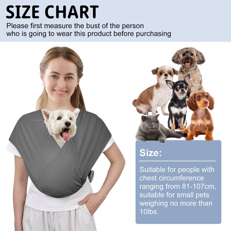 CUBY Swaddle Dog Sling Carrier for Small Dogs, Front Pet Sling Carrier Chest,Hands Free Adjustable Cat Sling Carrier Soft Cotton Reducing Pain Puppy Sling Carrier for Small Pet Up to 10lb (Dark Gray) Dark Gray - PawsPlanet Australia