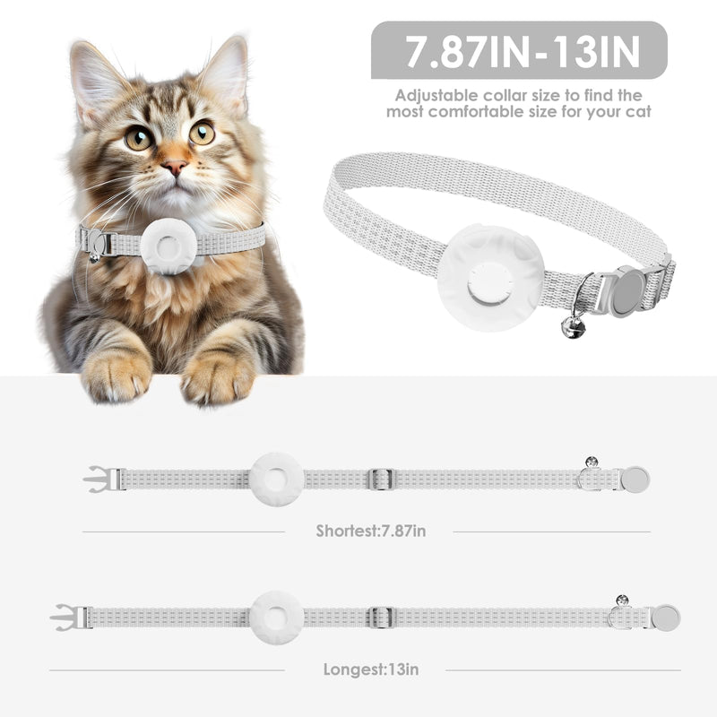 Cat Tracker, Cat Tracker Collar with Safety Elastic Buckle, Compatible with Apple Find My App (Only iOS), No Monthly Fee, Waterproof Pet Tracker for Cats, White - PawsPlanet Australia