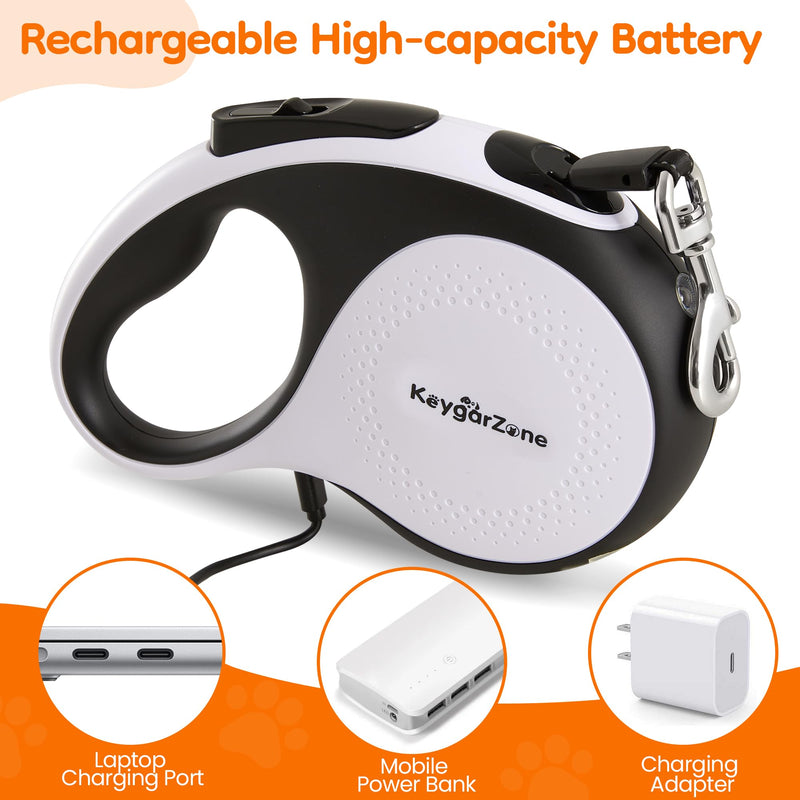 Retractable Dog Leash for Large Dogs with LED Light, 16.4ft Long Pet Leash up to 110lb Pull, 360° Tangle-Free One-Button Control for Small & Large Dogs & Cats, with Charging Cable, White - PawsPlanet Australia