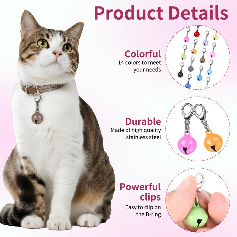 Larrel 14 Pcs Pet Bell, Small Dog Collar Bell with Key Rings Clasps Cat Collar Charms Pet Pendant Accessories for Small Animal Dog Goat Puppy Kitty Pets Training to go Outside 1/2-Inch (Colourful) - PawsPlanet Australia